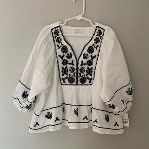 Girls Blouse Small White Black Embroidered Cotton NWT Chelsea & Violet
